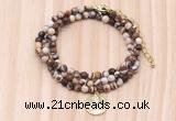GMN7428 4mm faceted round tiny brown zebra jasper beaded necklace with constellation charm