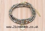 GMN7429 4mm faceted round tiny silver leaf jasper beaded necklace with constellation charm