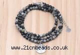 GMN7440 4mm faceted round tiny black water jasper beaded necklace with constellation charm