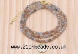 GMN7454 4mm faceted round tiny rainbow moonstone beaded necklace with constellation charm