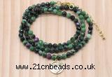 GMN7464 4mm faceted round ruby zoisite beaded necklace with constellation charm
