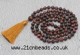 GMN748 Hand-knotted 8mm, 10mm red tiger eye 108 beads mala necklaces with tassel