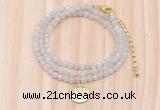 GMN7500 4mm faceted round tiny white jade beaded necklace with letter charm