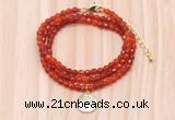 GMN7502 4mm faceted round tiny red agate beaded necklace with letter charm