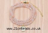 GMN7507 4mm faceted round tiny pink aventurine beaded necklace with letter charm