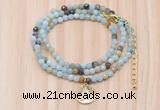 GMN7512 4mm faceted round tiny amazonite beaded necklace with letter charm