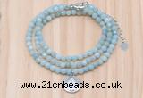 GMN7513 4mm faceted round tiny amazonite beaded necklace with letter charm