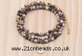 GMN7528 4mm faceted round tiny brown zebra jasper beaded necklace with letter charm