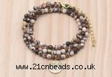 GMN7528 4mm faceted round tiny brown zebra jasper beaded necklace with letter charm