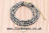 GMN7530 4mm faceted round tiny dalmatian jasper beaded necklace with letter charm