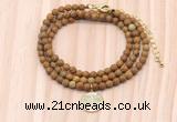 GMN7531 4mm faceted round tiny wooden jasper beaded necklace with letter charm