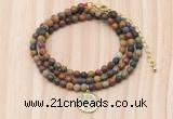 GMN7532 4mm faceted round tiny picasso jasper beaded necklace with letter charm