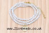 GMN7551 4mm faceted round tiny white moonstone beaded necklace with letter charm