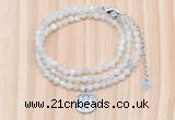 GMN7552 4mm faceted round tiny white moonstone beaded necklace with letter charm