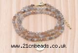 GMN7554 4mm faceted round tiny rainbow moonstone beaded necklace with letter charm