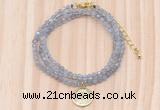 GMN7555 4mm faceted round tiny labradorite beaded necklace with letter charm