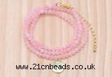 GMN7556 4mm faceted round tiny rose quartz beaded necklace with letter charm