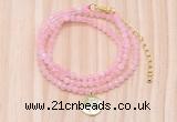 GMN7556 4mm faceted round tiny rose quartz beaded necklace with letter charm