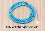 GMN7563 4mm faceted round turquoise beaded necklace with letter charm