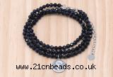GMN7566 4mm faceted round blue goldstone beaded necklace with letter charm