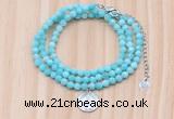 GMN7569 4mm faceted round amazonite beaded necklace with letter charm