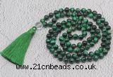 GMN757 Hand-knotted 8mm, 10mm green tiger eye 108 beads mala necklaces with tassel