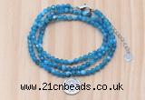 GMN7570 4mm faceted round apatite beaded necklace with letter charm