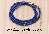 GMN7571 4mm faceted round lapis lazuli beaded necklace with letter charm