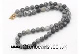 GMN7630 18 - 36 inches 8mm, 10mm matte black water jasper beaded necklaces