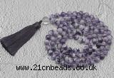 GMN764 Hand-knotted 8mm, 10mm dogtooth amethyst 108 beads mala necklaces with tassel