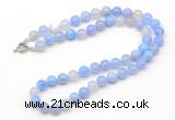 GMN7742 18 - 36 inches 8mm, 10mm round blue banded agate beaded necklaces