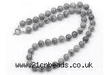 GMN7777 18 - 36 inches 8mm, 10mm round grey picture jasper beaded necklaces