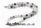 GMN7804 18 - 36 inches 8mm, 10mm round black rutilated quartz beaded necklaces