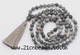 GMN792 Hand-knotted 8mm, 10mm black water jasper 108 beads mala necklace with tassel