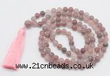 GMN812 Hand-knotted 8mm, 10mm purple strawberry quartz 108 beads mala necklace with tassel