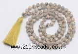 GMN819 Hand-knotted 8mm, 10mm feldspar 108 beads mala necklace with tassel