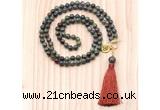 GMN8216 18 - 36 inches 8mm dragon blood jasper 54, 108 beads mala necklace with tassel