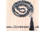 GMN8219 18 - 36 inches 8mm snowflake obsidian 54, 108 beads mala necklace with tassel