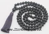 GMN822 Hand-knotted 8mm, 10mm black obsidian 108 beads mala necklace with tassel