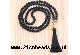 GMN8221 18 - 36 inches 8mm black lava 54, 108 beads mala necklace with tassel