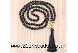 GMN8222 18 - 36 inches 8mm golden obsidian 54, 108 beads mala necklace with tassel