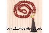 GMN8223 18 - 36 inches 8mm red agate 54, 108 beads mala necklace with tassel