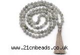 GMN8403 Hand-knotted 8mm, 10mm labradorite 27, 54, 108 beads mala necklace with tassel