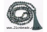 GMN8406 8mm, 10mm moss agate 27, 54, 108 beads mala necklace with tassel