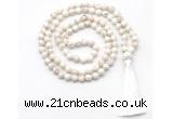 GMN8410 8mm, 10mm white howlite 27, 54, 108 beads mala necklace with tassel