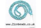 GMN8411 8mm, 10mm blue howlite 27, 54, 108 beads mala necklace with tassel