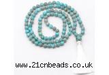 GMN8412 8mm, 10mm blue sea sediment jasper 27, 54, 108 beads mala necklace with tassel