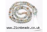 GMN8425 8mm, 10mm matte amazonite 27, 54, 108 beads mala necklace with tassel