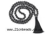 GMN8432 8mm, 10mm matte black labradorite 27, 54, 108 beads mala necklace with tassel