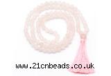 GMN8439 8mm, 10mm matte rose quartz 27, 54, 108 beads mala necklace with tassel